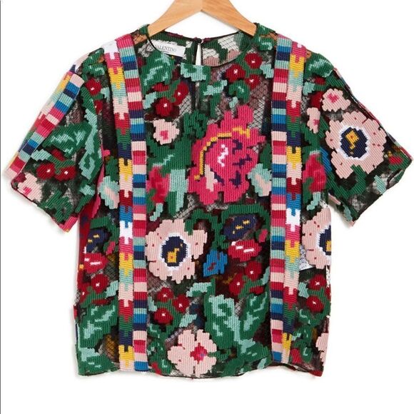 Valentino sheer textured floral blouses size 8, NWT - Picture 4 of 14